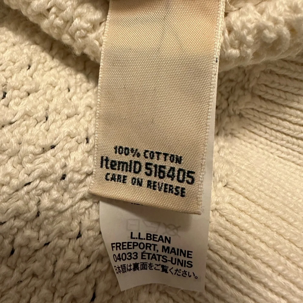 L.L. Bean Ivory Cable Knit Faux Wood Button Down Cardigan Sweater size Large - Picture 5 of 6
